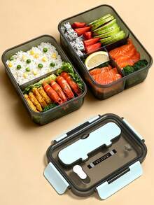 Food Storage Container Set, Transparent Divided Bento Box, Large Capacity Lunch Box, Airtight Leak-Proof Meal Prep Box Set, Portable Food Container Set For Students And Office Workers (Includes Utensils) - Multicolor - View 2