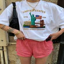 Heartfelt Daily Casual Graphic T-Shirt 100% Cotton Oversized Soft Breathable Casual Crewneck Short Sleeve Top Vintage Aesthetic Red Checkered Shorts United States 250th Anniversary Design For Casual Wearers Fashion Lovers Daily Outfit Enthusiasts Gift Givers - 白色 - 查看 18