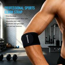 1pc Adjustable Elbow Support Strap, Unisex Tennis Elbow Compression Band, Provides Elbow Support - Black - View 3