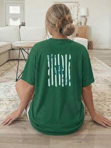 New Summer 2026 Double-Sided Print Tee – Vertical Stripes With Coconut, Starfish & "SEA SOUL", Loose Casual Crew Neck Top For Women S–7XL, Free Shippi - 綠色 - 查看 2