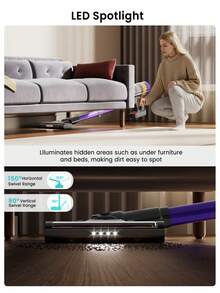 Lefant V1 Cordless Vacuum Cleaner, 40000Pa Suction, 5-Stage Filtration, LED Display & Lights, 42Min Runtime, Multi-Surface, Violet - V1/UK Standard (Purple) - View 11