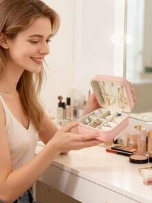 High-Quality PU Travel Jewelry Box, Large Capacity Portable Jewelry Box, Multifunctional Jewelry Organizer, Earring, Necklace And Ring Storage, Travel Essential, Cruise Essential, Travel Storage Accessory, Holiday Gift. - Multicolor - View 4