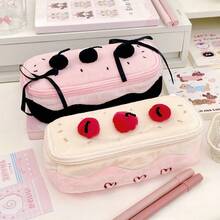 1pc Cute Cherry Cake Plush Pencil Case, Ins Style Large Capacity Makeup Bag For Girls, Student Stationery Pencil Storage Bag, Cute Fashionable Reasonable Design, Large Capacity, Wide Opening, Multi-Functional, Creative Cake Shape, Soft, Looks Delicious, Back To School Essential - 1 - View 2