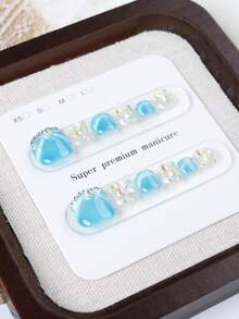 12pcs Handmade Summer Ocean Blue Toe Nails, Deep Sea Blue Mini Iceland Fake Toe Nails, Short Toe Nail Art, Valentine's Day Gift, Round Style Suitable For Spring And Summer, Removable And Reusable - Watermelon Pink - View 4