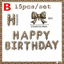 13/15pcs Leopard Print Bow Happy Birthday Letter Backdrop Banner Balloon Set, Suitable For Leopard Theme Birthday Wedding Party Decoration Balloon Props - View 6