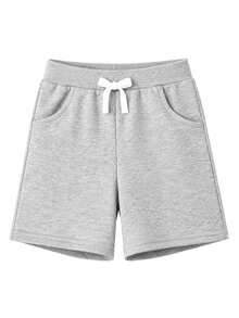 3pcs Young Boys' Summer Solid Color Casual Outdoor Shorts With Real Pockets And Drawstring - Olive Green - View 3