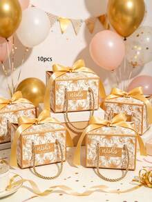 10pcs/Pack Party Gift Decoration Hand-Held Paper Boxes, Candy Cookie Baking Boxes, Birthday Theme Party, Suitable For Various Holidays - View 10