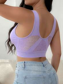 Plus Size Women's Comfortable Push-Up Wireless Lightweight Sports Tank Top With Mesh Breathable Design - Mauve Purple - View 3