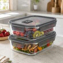 Stozle 2pcs Glass Food Storage Container With Air Vent (Gray) - Airtight Glass Food Container Set - Food Storage Containers With Lids (Snap-Lock) - Microwave, Oven, Freezer, And Dishwasher  - Ideal For Meal Prep - Grey 1040ml - View 2