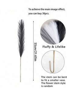 100pcs Blue Artificial Bulrush Reeds Bohemian Style Decorative Flowers, Tall Fluffy Faux Flowers, Suitable For Vase Filler, Farmhouse Home Kitchen Decor, Room Arrangement And Wedding Party Decoration - Mixed Colors. - View 5