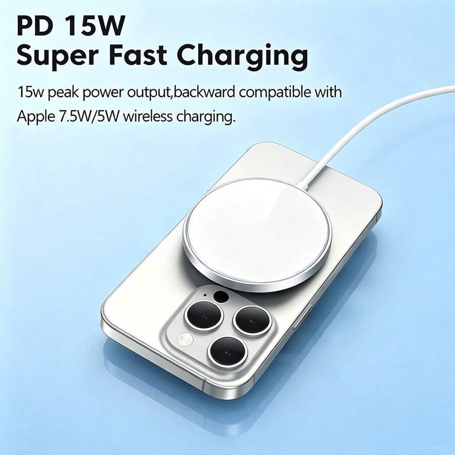 15W 磁吸無線快充線，相容於 17/16/15/14/13/12，磁吸 USB-C PD 充電站線 - 白色 - 查看 1