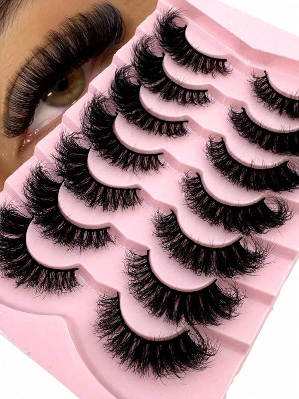 7 Pairs/Pack Natural Fluffy Thick False Eyelashes Alluring Messy Mink False Eyelashes Long Thick 8D False Eyelash Strips Create Fox Eye Lift Effect Full Eyelash Strips,