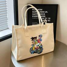 Miniso Vintage Anime Motorcycle Scene Character Graphic Canvas Shoulder Bag Multipurpose Reusable Shopping Tote Bag - Pink - View 2