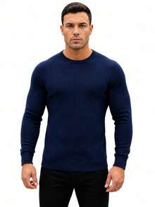 Men's Basic Knitting Sweater Round Neck Long Sleeve - Blue - View 10