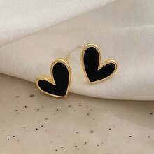 1 Pair Heart-Shaped Earrings - Subtle Retro Design With A Touch Of Minimalism, Exuding Sophisticated Elegance - Black - View 5