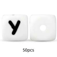 50顆 12mm 矽膠白色底黑色字母珠 DIY 鑰匙圈穿孔珠，週年紀念禮物製作姓名字母珠 - 黑與白 - 查看 21