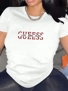 2026 Estampado de  camisas de mujer,Camiseta de  para mujer |   Envío desdeéxico |   Alta calidad y tela transpirable |   Manga corta suelta con estampado para dama Adivina Los Ángeles - Blanco - Ver 1