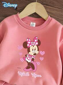 [Resmi] Set Baju Sweatshirt Lengan Panjang dan Celana Motif Hati Mickey Mouse Disney untuk Bayi Perempuan, Bayi Baru Lahir, Musim Gugur/Dingin, dengan Motif Kartun Minnie Mouse yang Lucu, Sedikit Elastis, Cocok untuk Pemakaian Sehari-hari, Hadiah yang Bagus - Berwarna merah muda - View 4