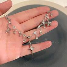1pc Rhinestone Four-Pointed Star Pendant Necklace, Niche Design Collarbone Chain, Light Luxury High-End Versatile Jewelry For Women - Silver Four-pointed Star Necklace - View 10