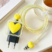 Heart-Shaped Data Cable Protector + Storage Bag Data Cable Protector Compatible With Samsung 25W Charger Protective Case Anti-Breakage Anti-Scratch Dirt-Resistant - Multicolor - View 9