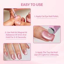 Pink 3Pcs Multi-Functional Cat Eye Nail Tool Set, Detachable Multi-Head Accessories For Heart, Square & Arc Nail Shimmer Effects - Pink - View 5
