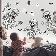 4pcs Halloween Skeleton Window Stickers, Glass Window Decor, Double-Sided Cute Halloween Window Decals, Indoor Home Office Party Decoration - Style 2 - View 4