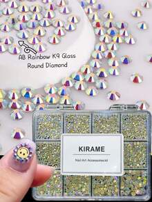 KIRAME 3000顆美甲平底AB極光圓形水鑽，超閃亮1.3-6.4mm美甲裝飾套組附1支點花筆，DIY居家美甲、美甲沙龍、美甲配件、美甲用品、美甲飾品、夏季與旅行美甲、節慶美甲 - 彩色 - 查看 8