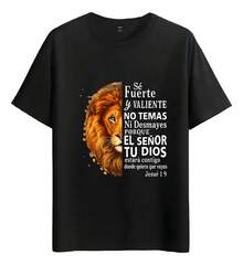 Camiseta negra de Muscle Freaks con la frase Cristiano, Josué 1:9, Fe en Dios León. - Negro - Ver 1