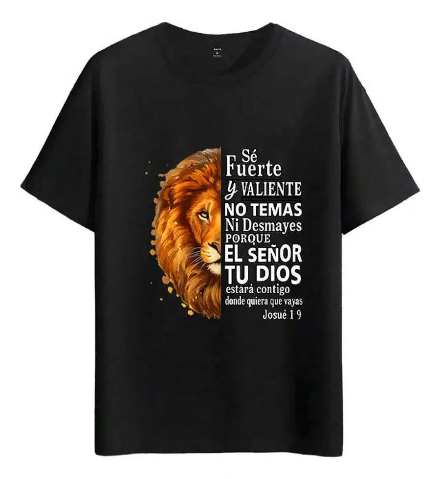 Camiseta negra de Muscle Freaks con la frase Cristiano, Josué 1:9, Fe en Dios León. - Negro - Ver 1