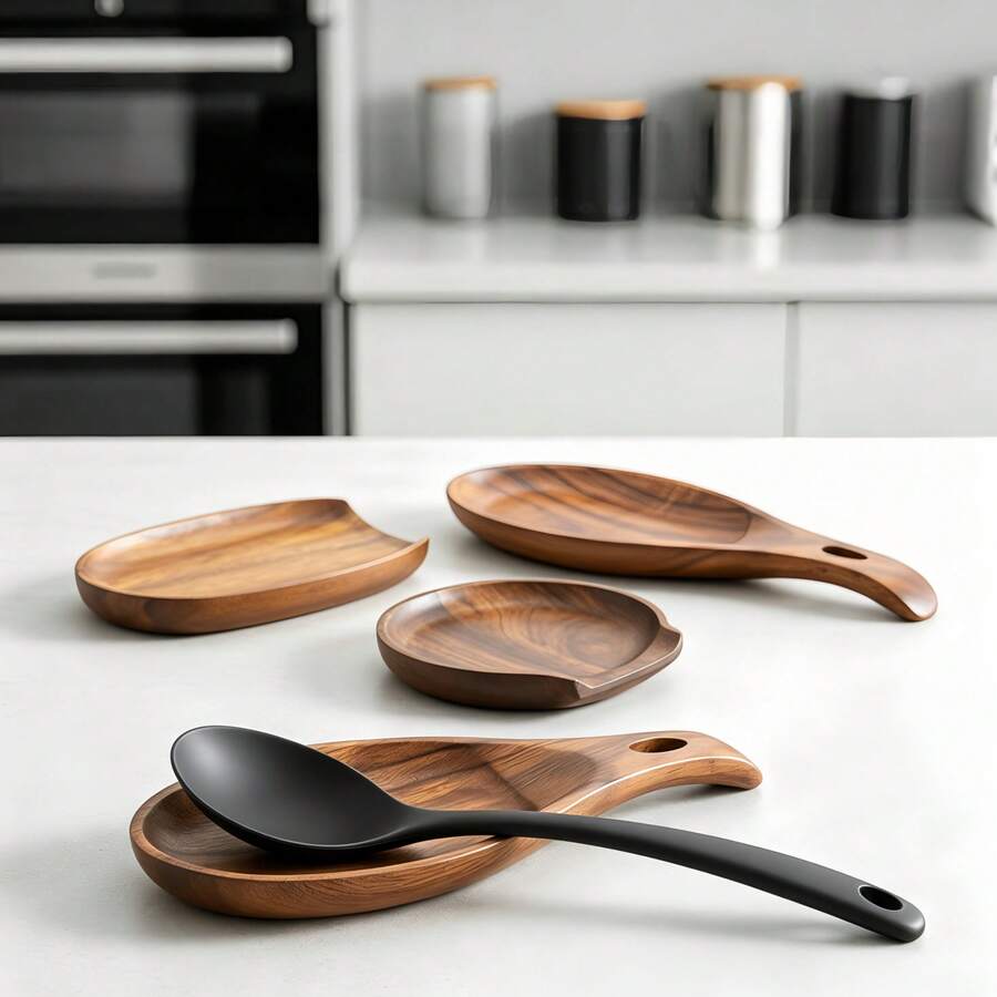 1pc Rosewood Spoon Holder, Cooking Utensil Storage Rack, Heat-Resistant Wooden Kitchen Tool Organizer, Suitable For Stove Top, Spoon, Spatula, Brush, Scraper And Other Kitchen Utensils - Brown - View 1
