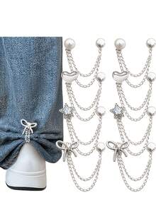 8/4/1pc Multi Function Clothing Clips For Metal Star Heart Bow Shirts Clothes Pant Hem Clips Button Cute Decorative Long Jeans Pants Legs - Multicolor - View 2