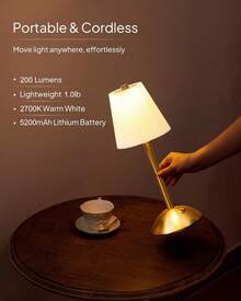 Cordless Table Lamp,Fabric Shade Table Lamps Rechargeable Operated Table Lamp With 3 Color Stepless Dimming & 3 Lighting Modes Touch Control Bedside Lamps - 2PCS - View 7