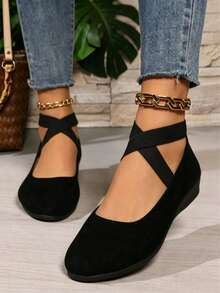 Cross-Strap Low-Cut Wedge Heels With Soft, Non-Slip Soles That Keep Your Feet Comfortable.Wedge Heel For Women Black Shoes - 黑色 - 查看 3