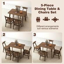 5PCS Solid Wood Dining Table Set Mid Century Kitchen Table & Chairs Set For 4 - Walnut - View 5
