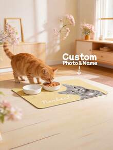 1pc Customized Pet Feeding Mat, Personalized Pet Photo + Name Mat, Personalized Dog Feeding Mat, Customized Cat Floor Mat, Unique Gift For Pet Lovers, Ideal Birthday Choice - Multicolor - View 3