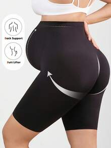 Maternity Soft Elastic Waist Comfortable Belly Support Shorts - Black - View 2