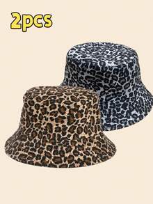 2/1Pc Women's Leopard Print Black Reversible Bucket Hat, Adult Outdoor Casual Hat - Suitable For Daily Use - Leopard Print - View 12