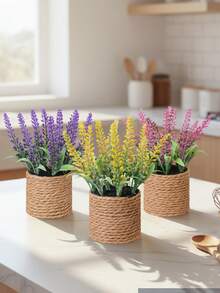 3pcs/Set Lavender, Red Berry Pumpkin Maple Leaf Grass Mound Seagrass Rope, PE Material, One Set Three Colors, Artificial Plants, Artificial Flowers, Suitable For Outdoor Garden, Wedding Seasonal Decoration, Autumn Thanksgiving, Handmade Decoration, Harvest Festival, Halloween, Christmas Decoration, Seasonal Decoration - Multicolor - View 2