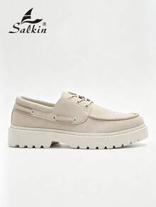 Salkin 極簡設計男士德比鞋 繫帶軟仿麂皮皮革鞋 時尚平價奢華 適合現代生活 學院風學生鞋 舒適圓頭樂福鞋 男士優雅紳士運動鞋 商務通勤鞋 純色鞋面 防滑耐磨 加厚增高鞋底 日常休閒鞋 男士情侶約會出遊 百搭派對宴會度假禮物 齋月 春夏秋季 - 米色 - 查看 3