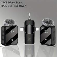 ACHAVE 3 In 1 Microphone For IPhone/Android/Camera, Wireless Microphones, 328ft Transmission, 18H Battery Life, Mini Microphone For Record Interview, Vlogs, Tiktk - 查看 1