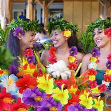 1/10/20pcs Artificial Hibiscus Flowers - 6 Vibrant Colors, Polyester Fake Tropical Hawaiian Decor, Jungle Beach Theme, Faux Leaves For Table Centerpieces, Suitable For DIY Crafts, Weddings, Parties, Barbecues, Home And Event Decoration, Artificial Tropical Flowers (Random Colors) - Multicolor - View 4