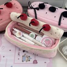 1pc Cute Cherry Cake Plush Pencil Case, Ins Style Large Capacity Makeup Bag For Girls, Student Stationery Pencil Storage Bag, Cute Fashionable Reasonable Design, Large Capacity, Wide Opening, Multi-Functional, Creative Cake Shape, Soft, Looks Delicious, Back To School Essential - 1 - View 5