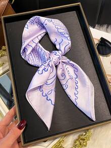 1pc Faux Silk Simple Design Ocean Pattern Printed 70cm Small Square Scarf Women's Bandana Fashion Versatile Belt Tie Wrap Decoration Silk Scarf Floating Neck Tie Hair Accessory Suitable For Daily Wear - Mauve Purple - View 2