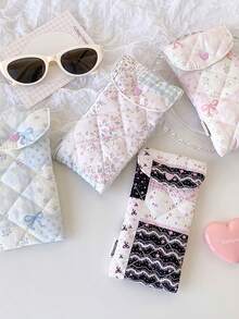 Fashionable Korean-Style Ditsy Floral Eyeglass Bag; Quilted Patchwork Printed Eyeglass Case; Suitable For Fashion Glasses, Eyeglass Accessories Or As Decorative Pendant - Multicolor - View 5