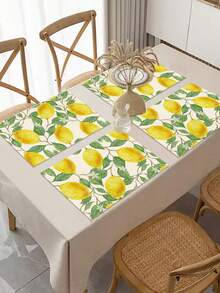 1 pieza Camino de mesa con patrón de limón, 4 piezas Manteles individuales con patrón de limón, Adecuado para vacaciones, fiestas, cumpleaños, cenas, decoración de mesa de cocina y comedor, decoración de habitación para todas las estaciones, decoración textil para el hogar Camino de mesa - Multicolor - Ver 11