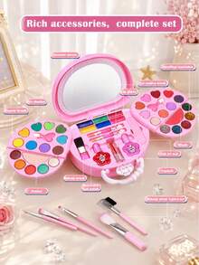 Set di giocattoli per trucco finto rosa non macchiante, giocattolo per gioco di ruolo, borsa per trucco portatile, regalo per ragazze - Multicolore - Visualizzare 6