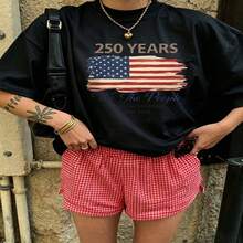 Heartfelt Daily Casual Graphic T-Shirt 100% Cotton Oversized Soft Breathable Casual Crewneck Short Sleeve Top Vintage Aesthetic Red Checkered Shorts Street Style Fashion Lovers Casual Wearers Daily Outfit Enthusiasts Gift Givers - 黑色 - 查看 18