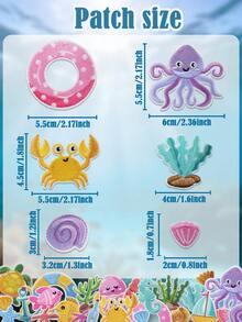 26pcs Ocean Cartoon Embroidery Patches, Various Underwater Animal Appliques, Star Crab Octopus Cartoon Fabric Patches For Clothing DIY Decoration Accessories - Multicolor - View 3