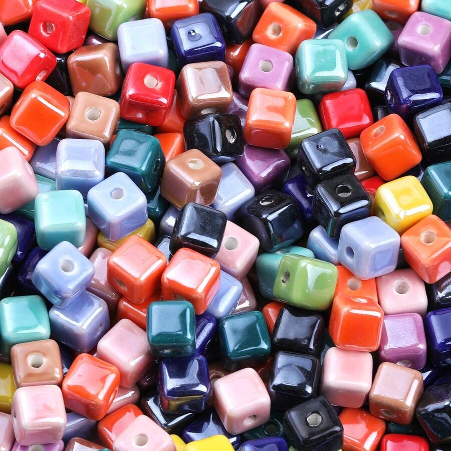 20pcs Cube Ceramic Porcelain Beads For DIY Jewelry Making Decorative Craft Square Beads For Necklaces Bracelets And Accessories Craft - 20pcs - View 1