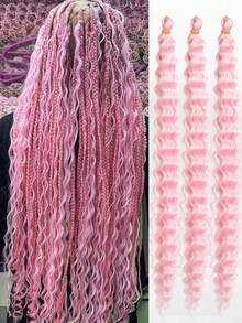 Set de 3 extensiones de cabello sintético trenzado con ondas profundas de 22 pulgadas, cabello trenzado con ondas oceánicas - Multicolor - Ver 28